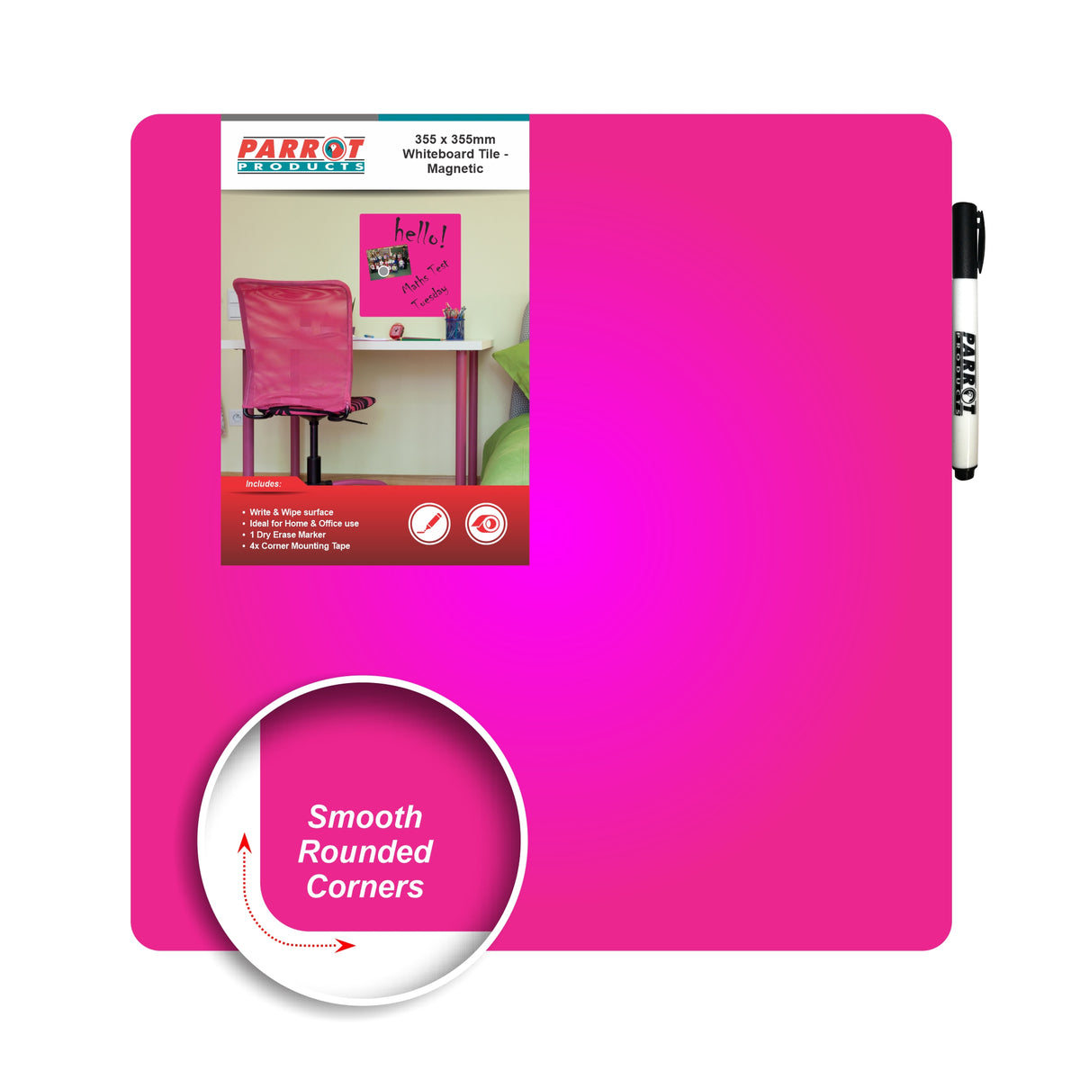 Parrot Products Magnetic Whiteboard Tile (355*355mm - Pink)