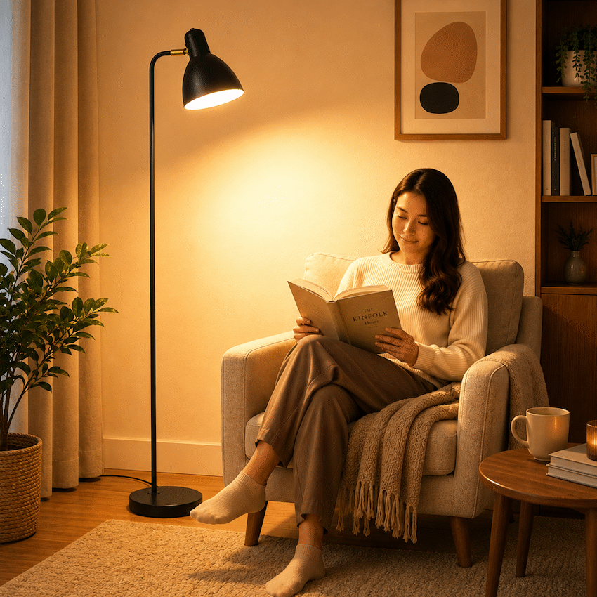 Switched Orluna Series Metal Floor Lamp - Black