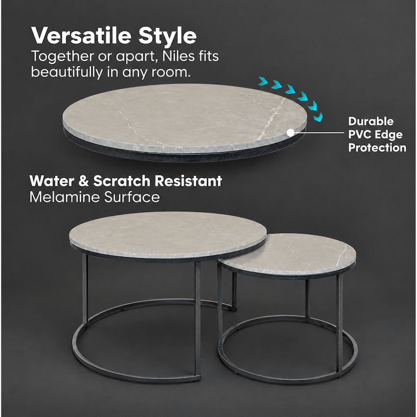Everfurn Nile Nesting Coffee Table - Marble Grey