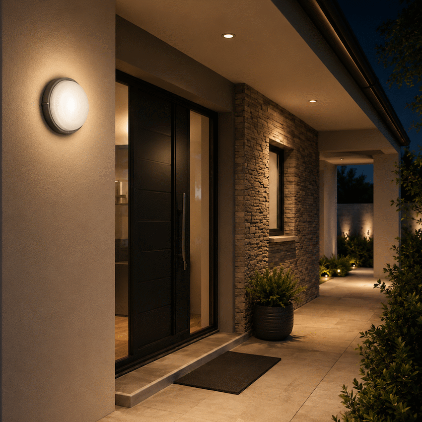 Ellies Illume Series - AC Round Bulkhead - Aluminium + Glass - E27 Base -BK