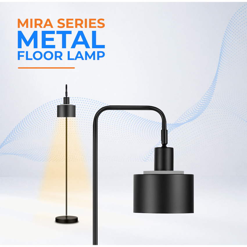 Switched Mira Series Metal Floor Lamp - Black