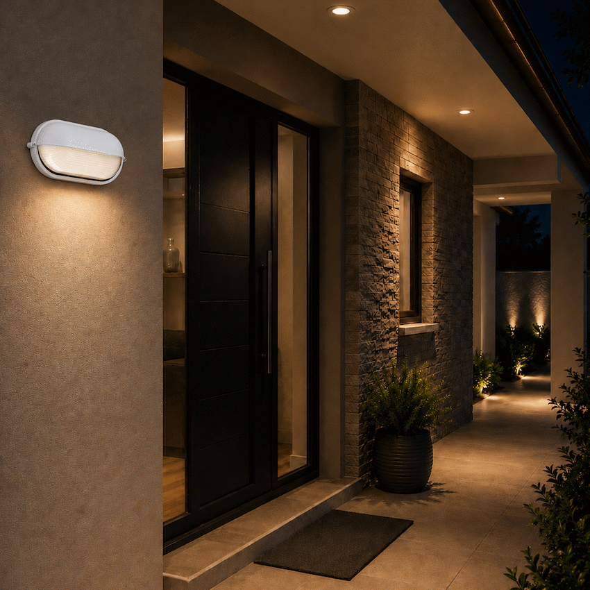 Ellies Arc Series - AC Oval Bulkhead - Aluminium  + Glass - E27 Base -WT
