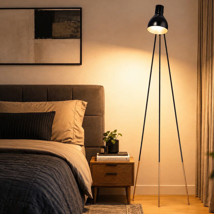 Switched Alora Series Metal Floor Lamp - Black