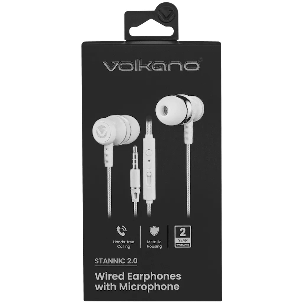 Volkano Earphones with Mic - Stannic Series - White