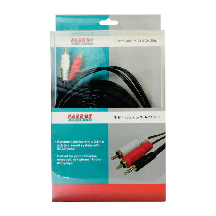 3.5mm Audio Jack To Two Male RCA Connectors Cable (20 Meters)