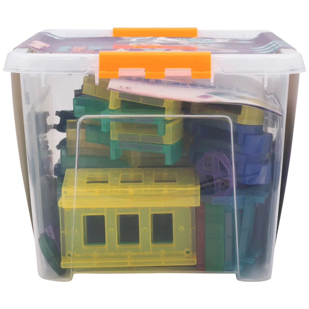 Edu-Matic Mini-Mag Magnetic Tile Tracks with 2 Cars and 93 Pieces