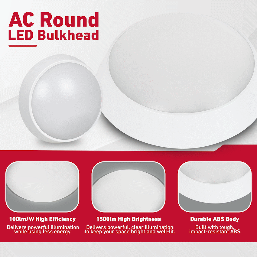 Ellies Spectra Series - AC 15W  Round LED Bulkhead with 3CCT -WT