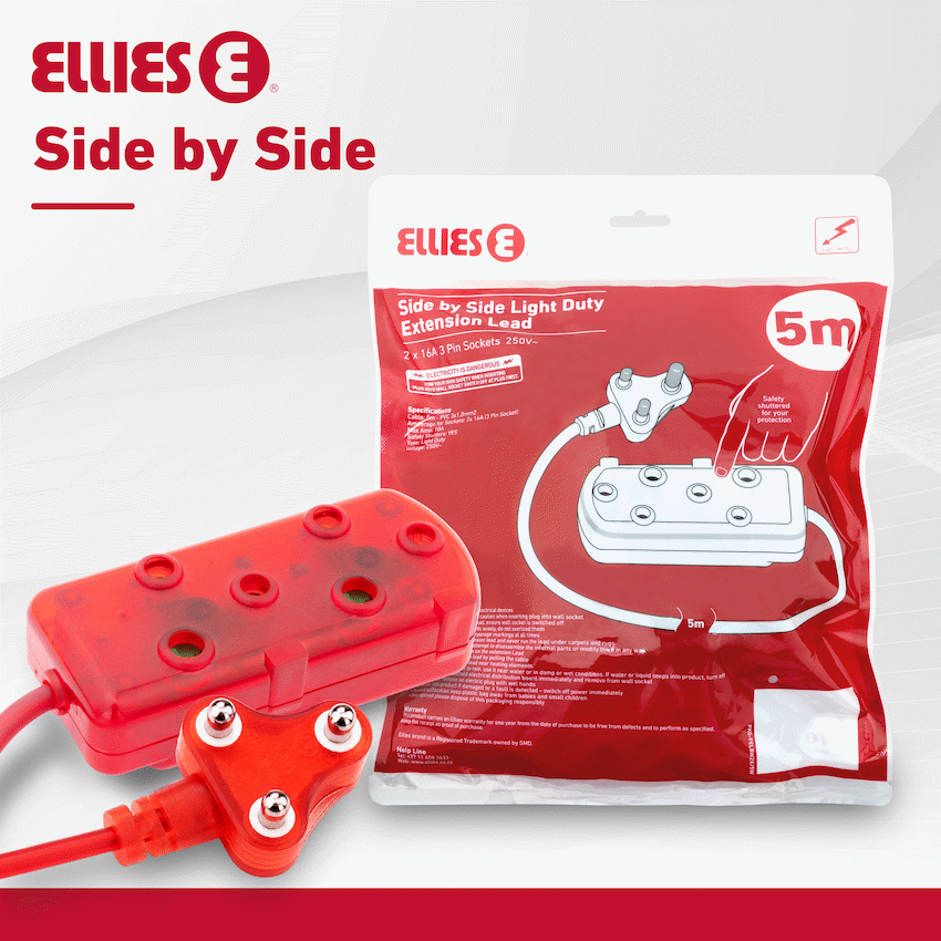 Ellies Side by Side Light Duty Extension Lead-5M - RD