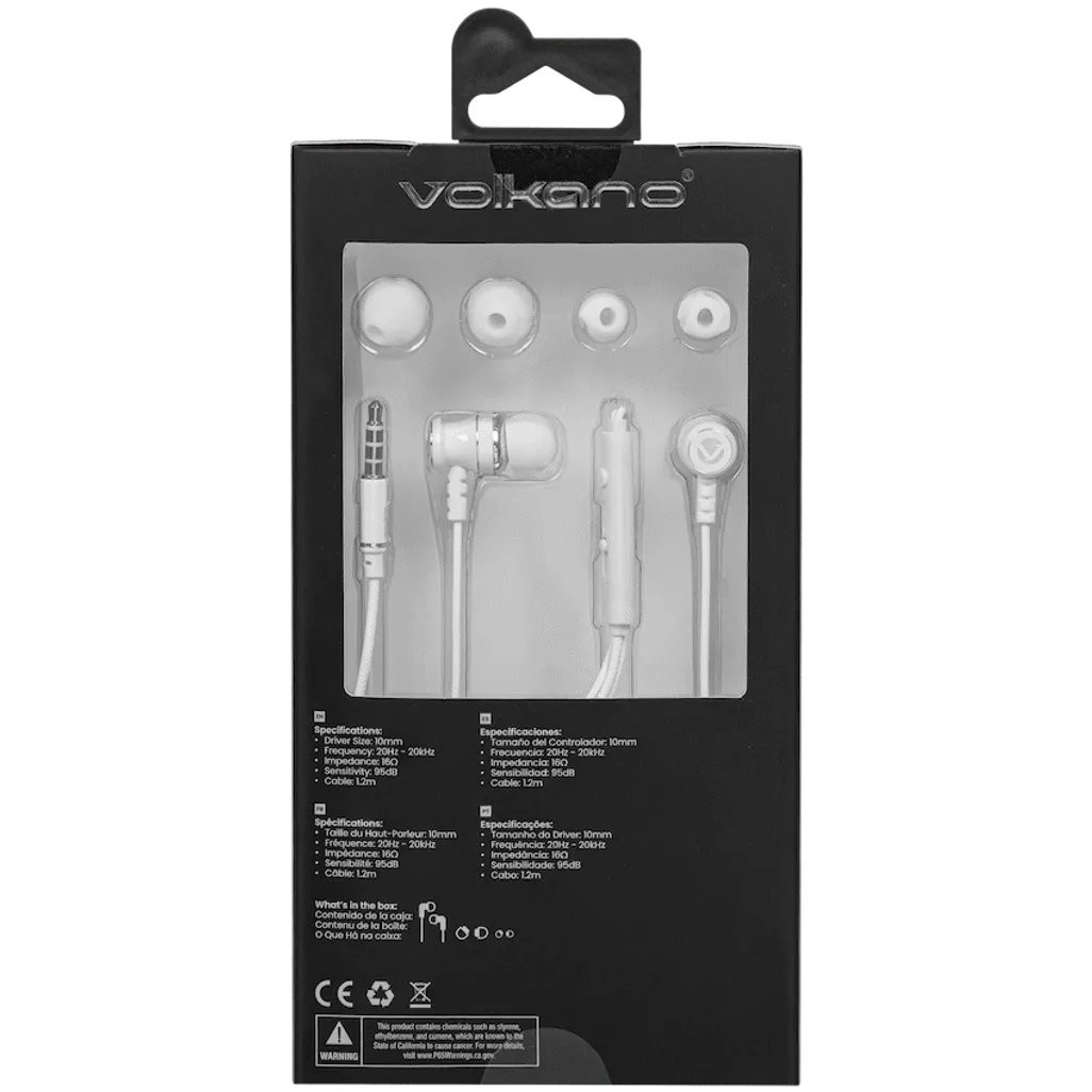 Volkano Earphones with Mic - Stannic Series - White