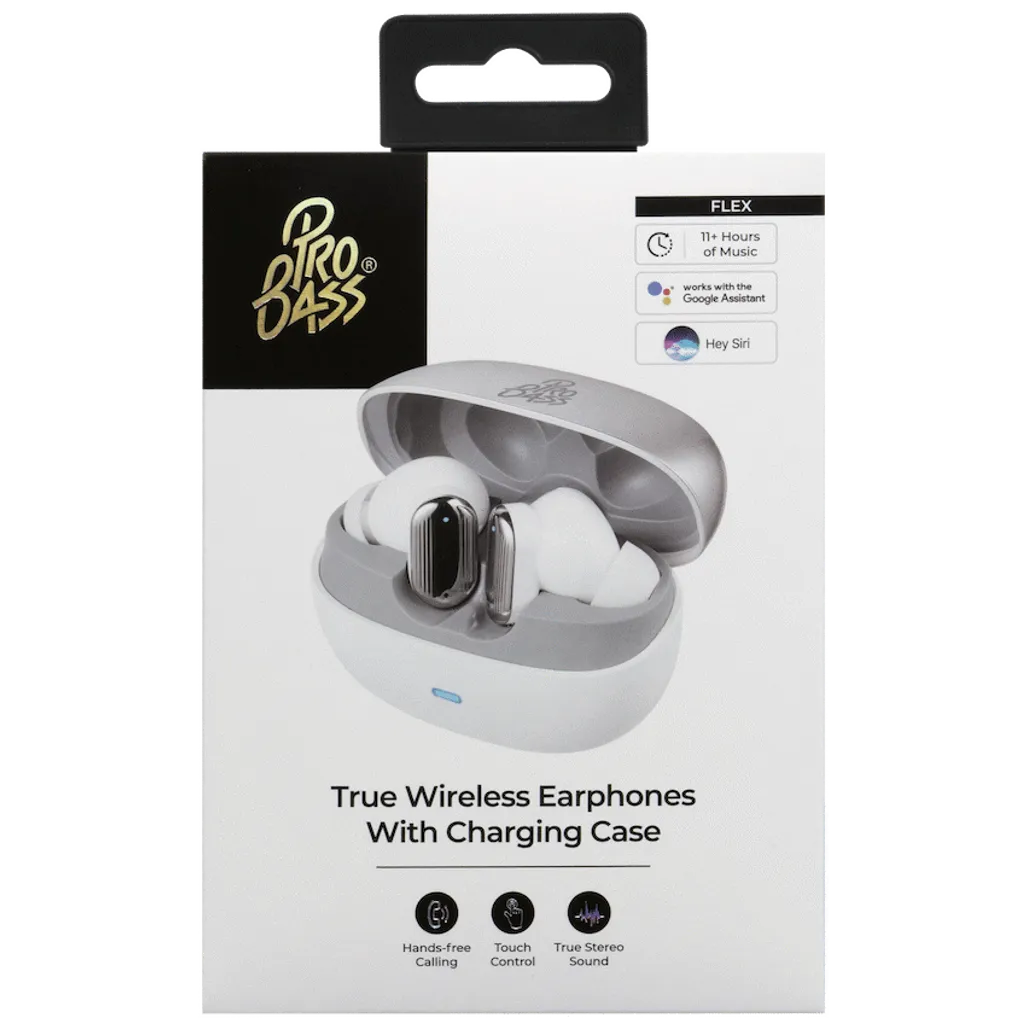 Pro Bass Flex Series TWS Earphone - White + Grey