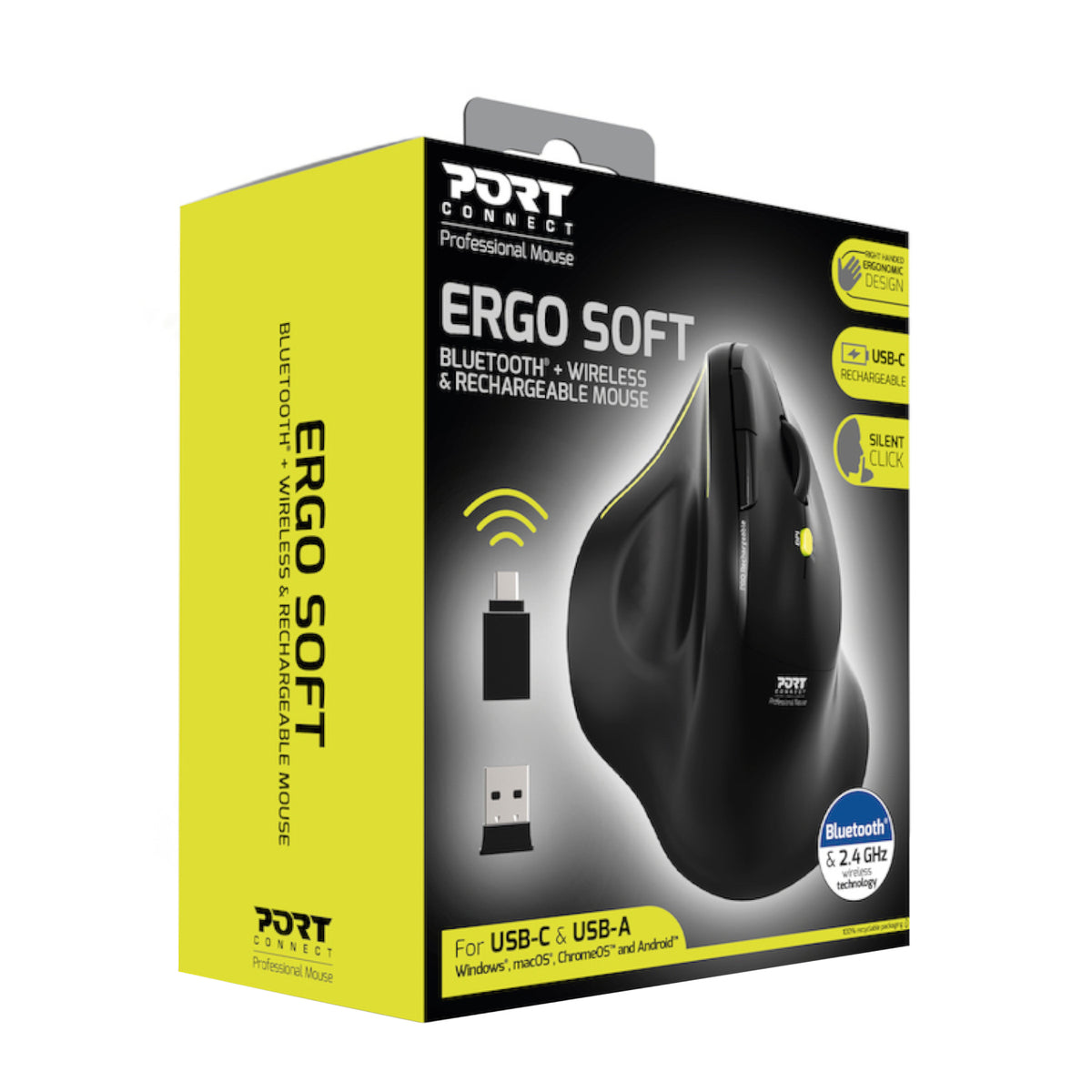 Port Ergo Soft Black 5 Button Wireless Bluetooth Mouse