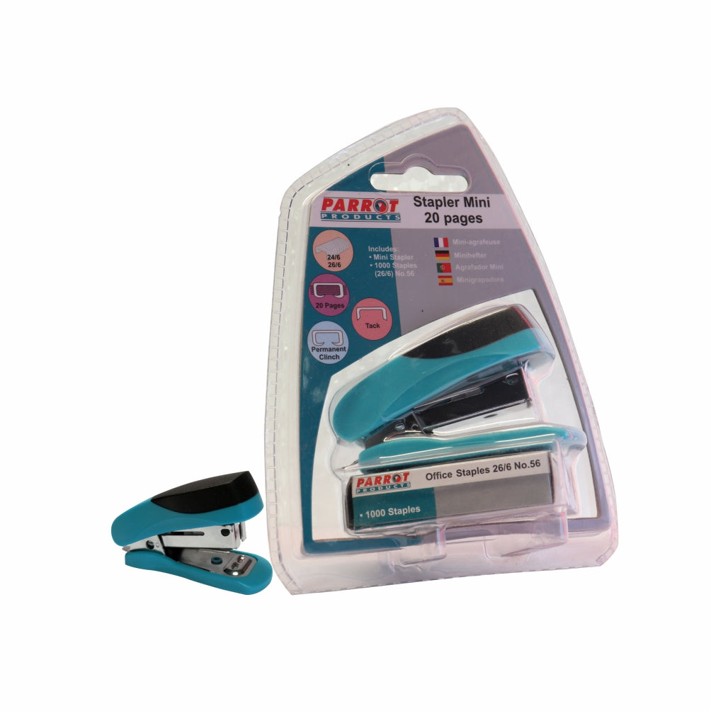 STAPLER PLASTIC MINI BLUE + STAPLES (1000x26/6)