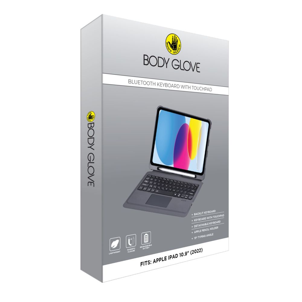 BODY GLOVE IPAD 10.9(22)10TH GEN BLUETOOTH KEYBOARD WITH TOUCHPAD-B-BLACK