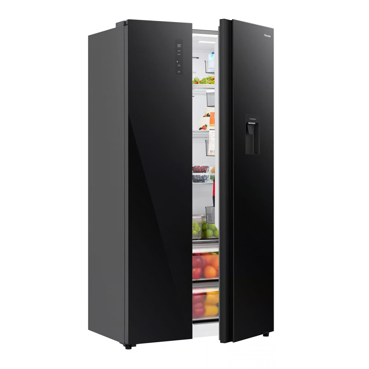 Hisense Fridge, 508L BLK GLASS D/D+W/D