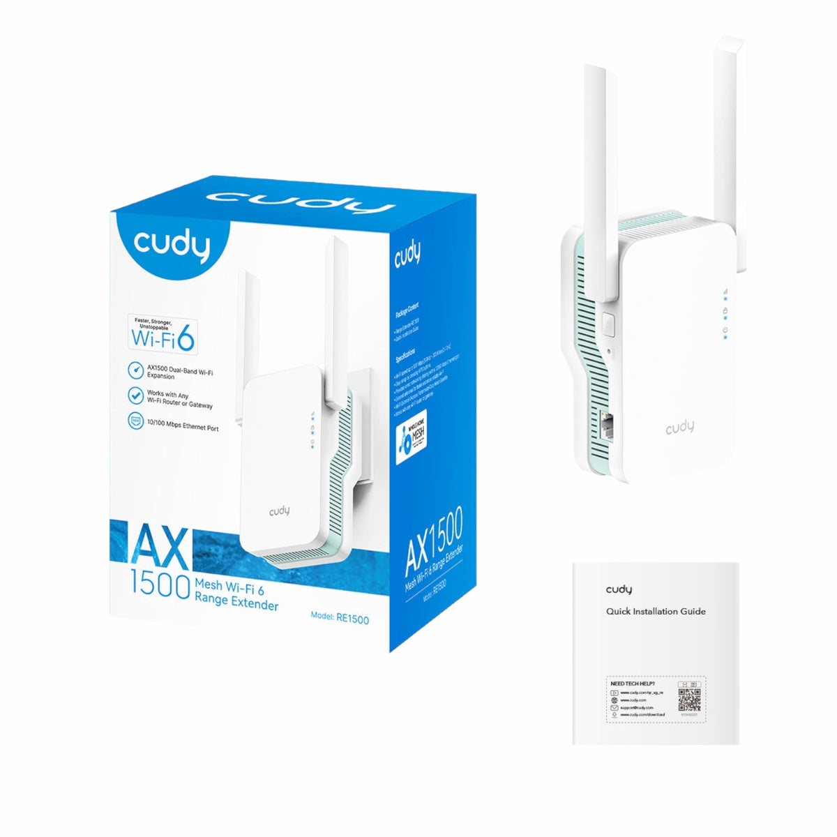 Cudy AX1500 Dual-Band Wi-Fi 6 Range Extender (Wall Plug)-White