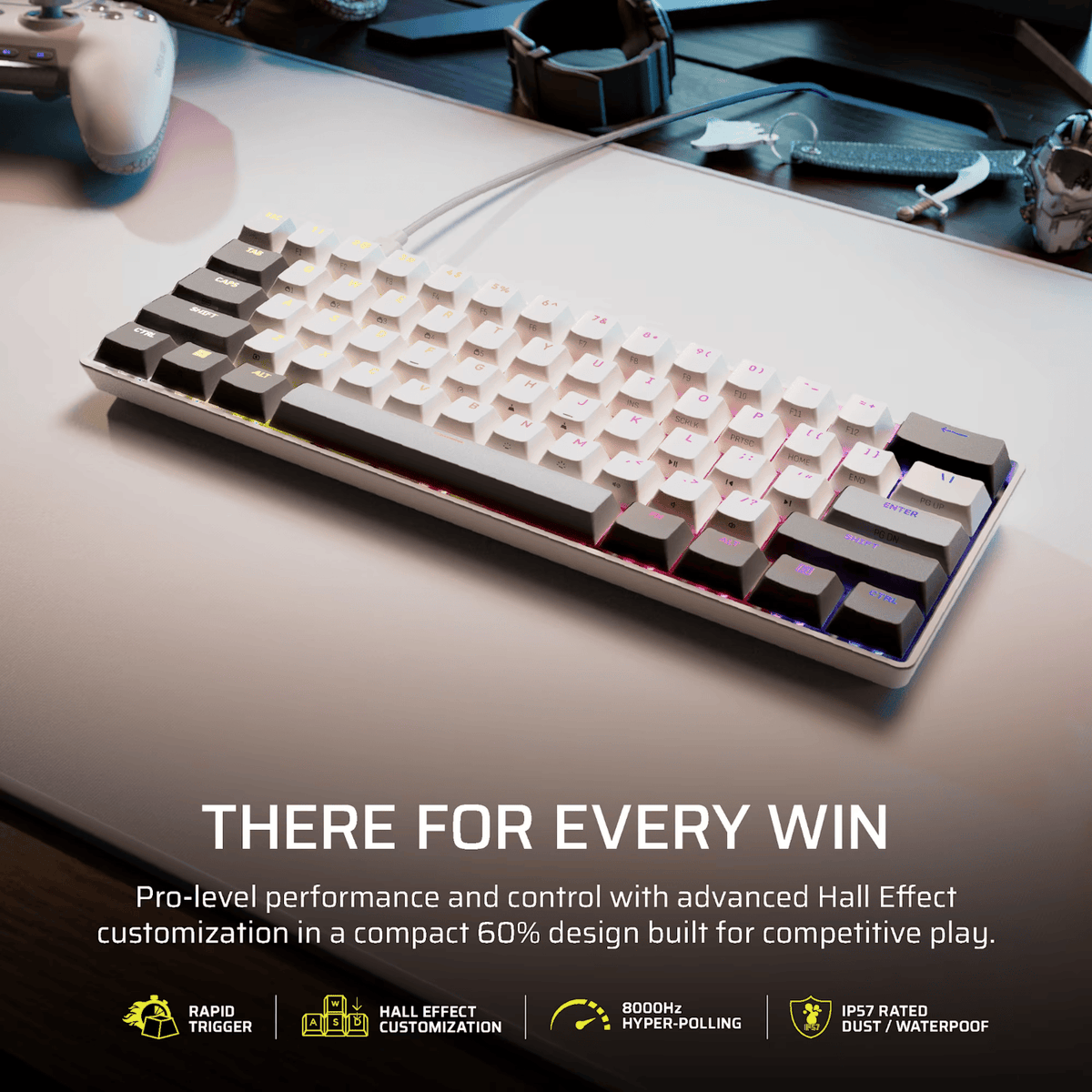 Corsair CLIPPER PRO MINI 60 Hall Effect Gaming Keyboard – White