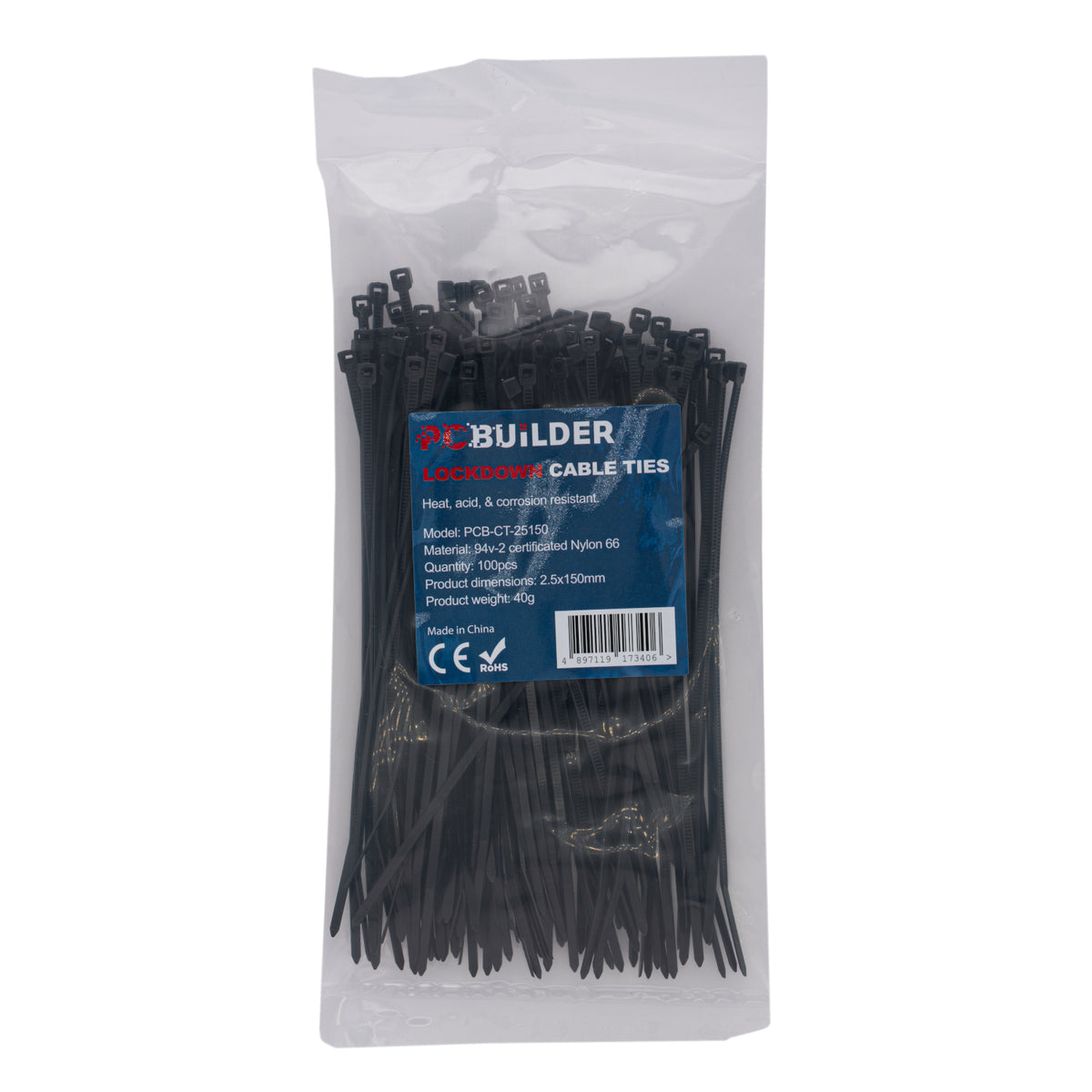 PCBuilder LOCKDOWN 150mm Cable Ties (100 pcs) - Black