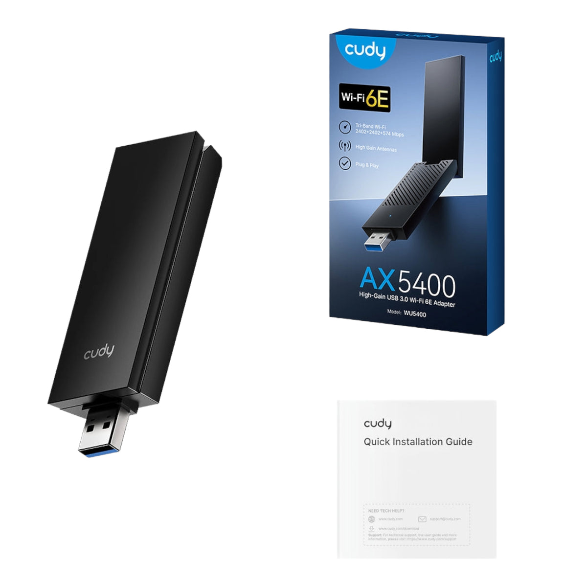 Cudy AX5400 Wi-Fi 6E USB 3.0 Tri-Band High-Gain Adapter-Black